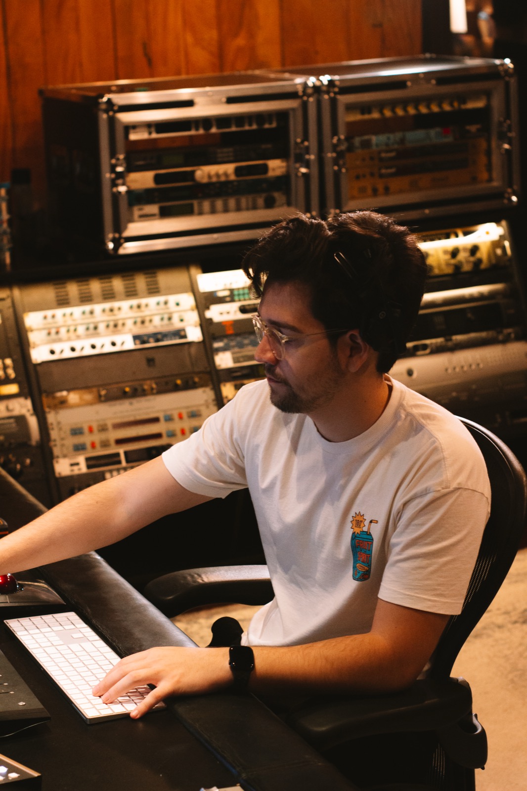 Felipe Penteado at the studio console